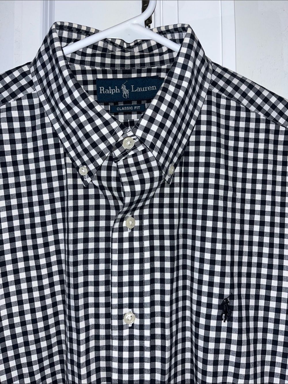 Polo by Ralph Lauren Black White Gingham Checked Plaid pony LS cotton shirt L